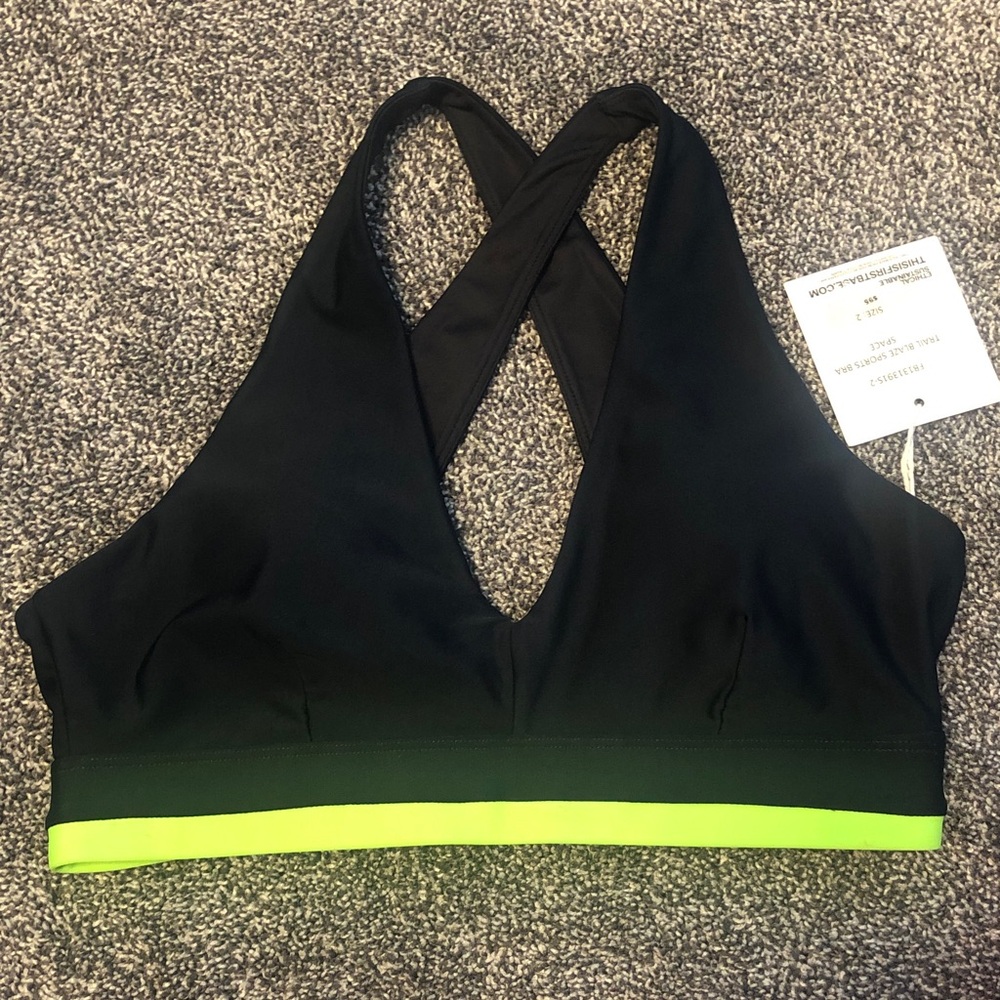 First Base Black and Neon Trail Blaze Sports Bra